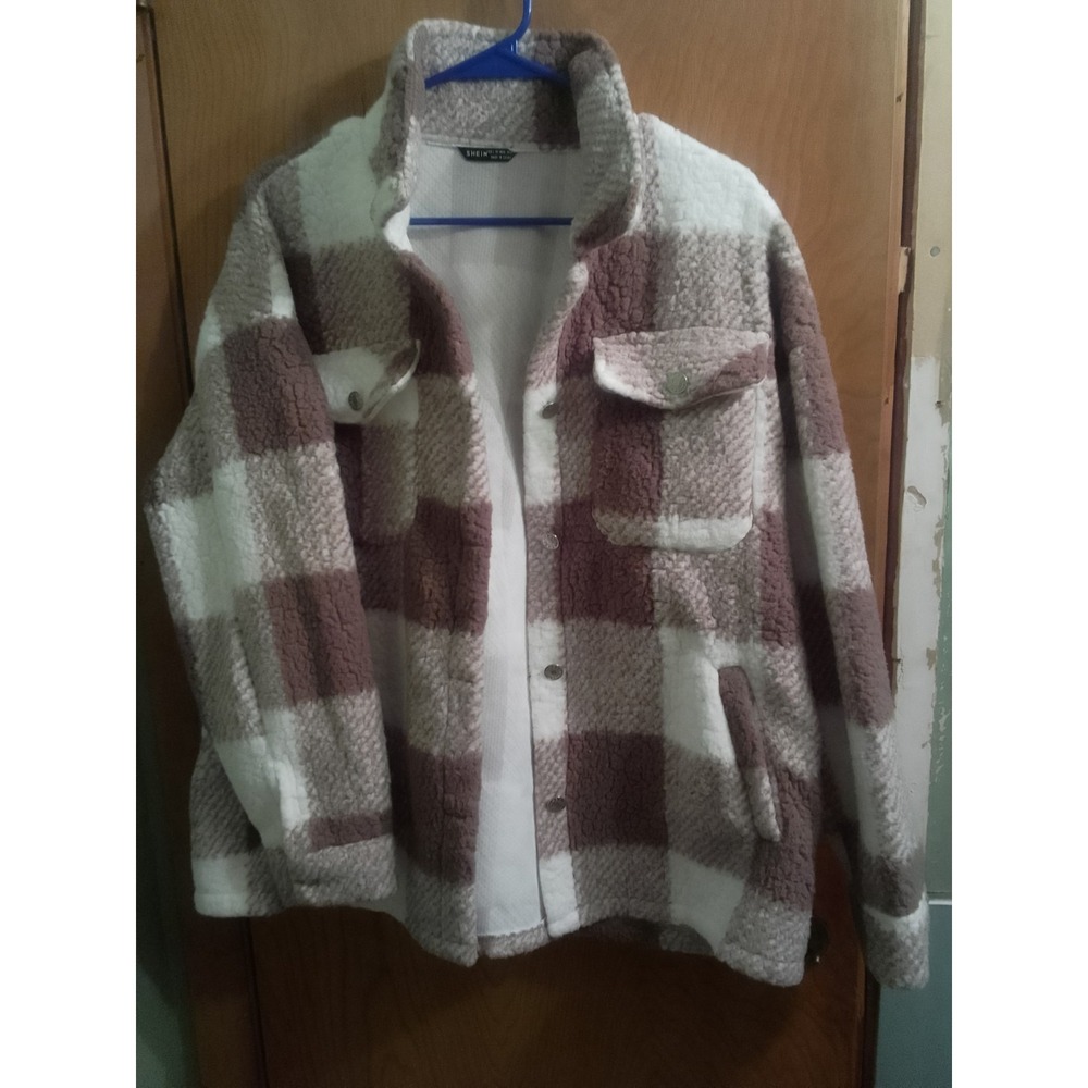 Woman's Shein Lune Grid Plaid Shirt Jacket Size Large‎ .